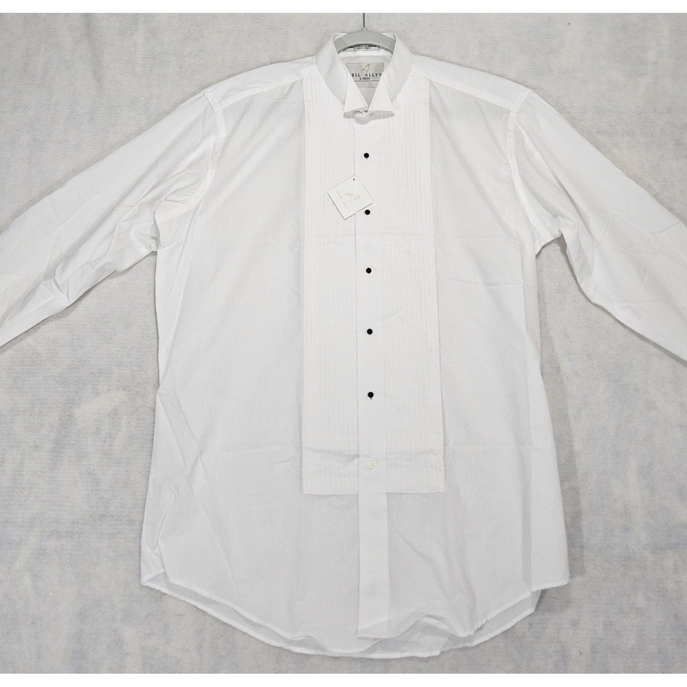 Neil Allyn Tuxedo Shirt Mens L 33 / 34 NEW Wing Collar Pleats White Dress Formal